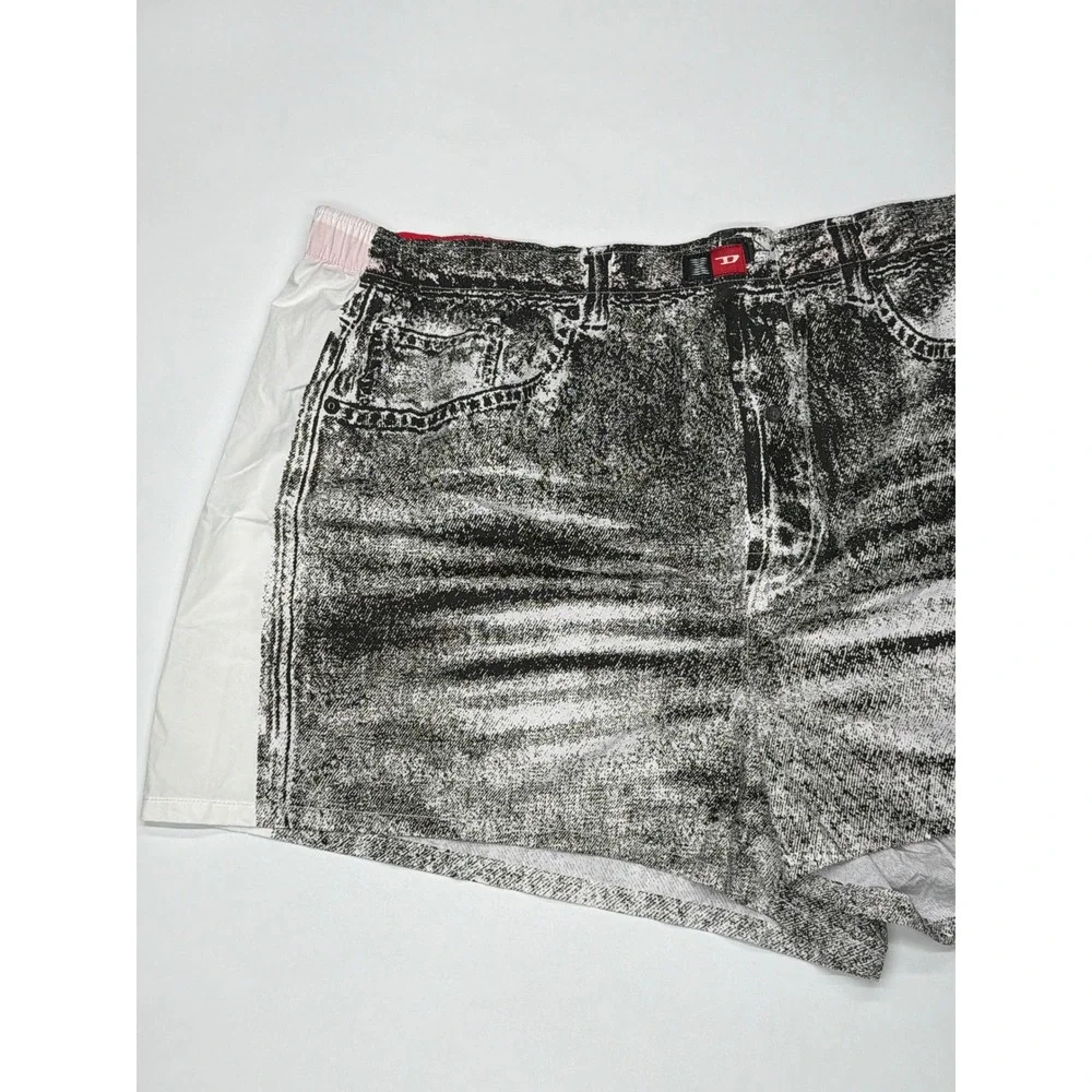 DIESEL‎ Mens Acid Wash Denim Print Boxer Shorts Elastic Waist White 3XL